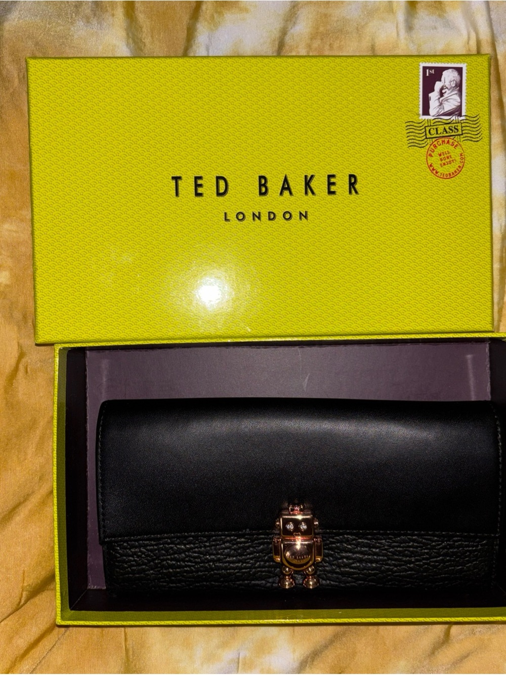 Ted Baker Black Leather Wallet with Rose-Gold Robot Clasp